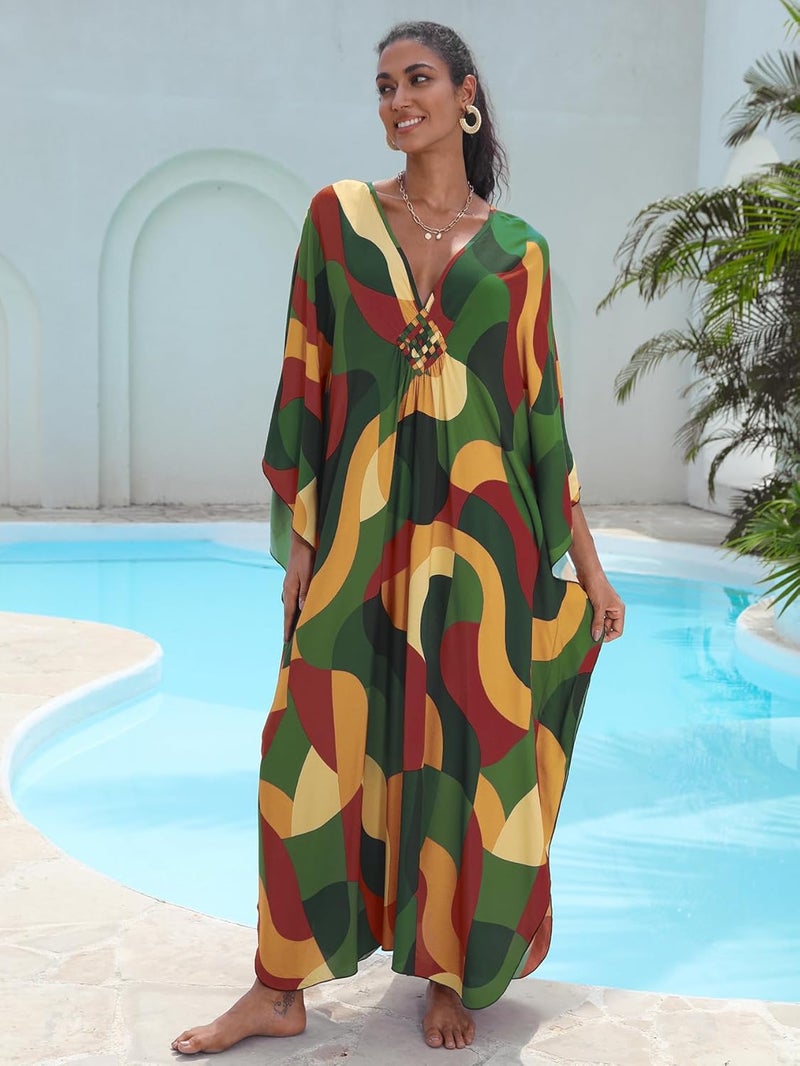 KEYLORTING Women's Plus Size Kaftan Dress – Plus Size Maxi Dress Moo Moos Beach Cover Up,Bathing Suit Cover-Up Loungewear - Image 2